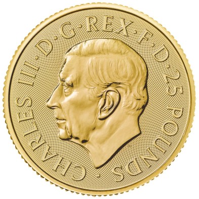 Moneda de Oro 25£ Libras-U.K. 1/4 oz.-Britannia-King Charles-2024