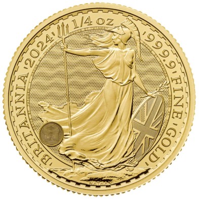 Moneda de Oro 25£ Libras-U.K. 1/4 oz.-Britannia-King Charles-2024