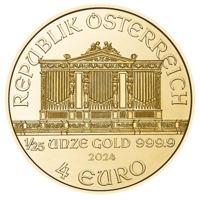 Moneda de Oro 4€ Euros-Austria-1/25 oz.-Filarmónica de Viena-2024