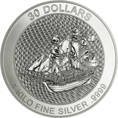 Moneda de Plata 30$ Dollar-Cook Islands-1 kilo-Bounty-Varios Años