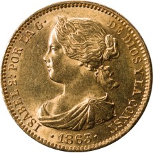 Moneda de oro 100 Reales-España-1863-★Madrid