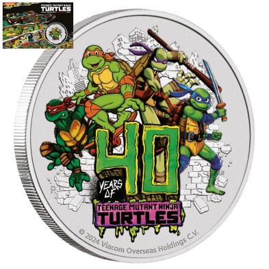 Moneda de plata 1 $ Dollar-Tuvalu-Ninja Turtles 40th-1oz-2024