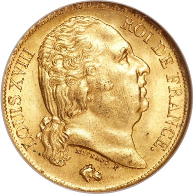 Moneda de Oro 20₣ Francos-Francia-Luis XVIII-Varios años