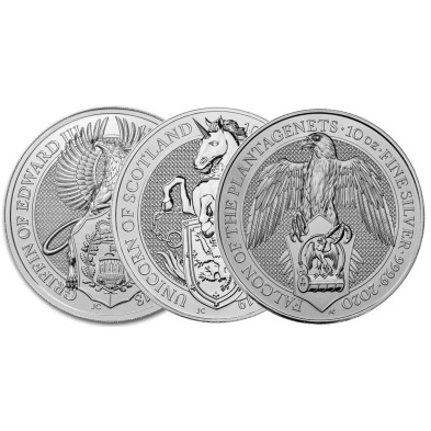 Moneda de Plata 10£ Libras-U.K.-10 Oz.-Serie Queen's Beasts-Varios Años