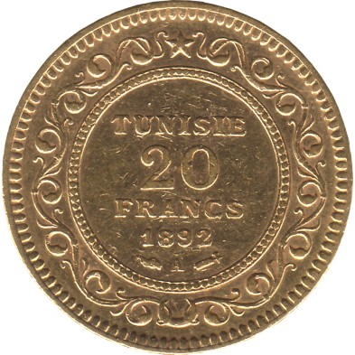 Moneda de Oro 20 Francos-Túnez-Varios Años