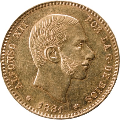 Moneda de Oro 25 Pesetas-España-Alfonso XII-1881