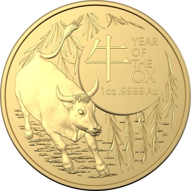 Moneda de Oro 100$ Dollar-Australia-1 oz.-Serie Lunar Buey (Ox) (RAM)-2021