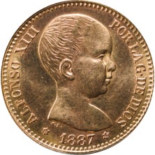 Moneda de Oro 20 Pesetas-España-Alfonso XIII-1887-Reacuñacion-*19-62