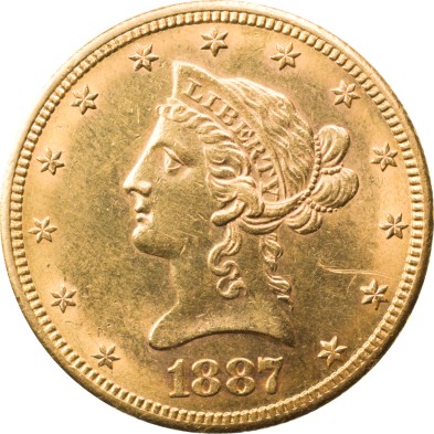 Moneda de Oro 10$ Dollar-USA-Coronet Head (Motto)-1887 (S)