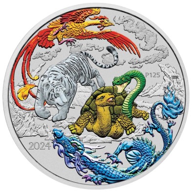 Moneda de Plata 1$ Dolar-Australia-1 Oz.-Chinese Myths & Legends-Four Guardians Red-2024