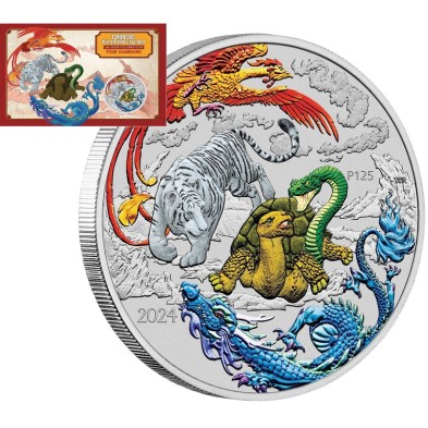 Moneda de Plata 1$ Dolar-Australia-1 Oz.-Chinese Myths & Legends-Four Guardians Red-2024