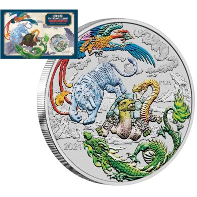 Moneda de Plata 1$ Dolar-Australia-1 Oz.-Chinese Myths & Legends-Four Guardians Blue-2024