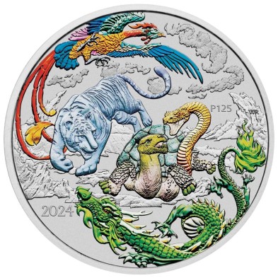 Moneda de Plata 1$ Dolar-Australia-1 Oz.-Chinese Myths & Legends-Four Guardians Blue-2024