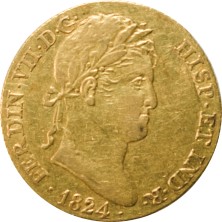 Moneda de Oro 2 Escudos-España-Fernando VII- Laureado-1824 (MAJ)