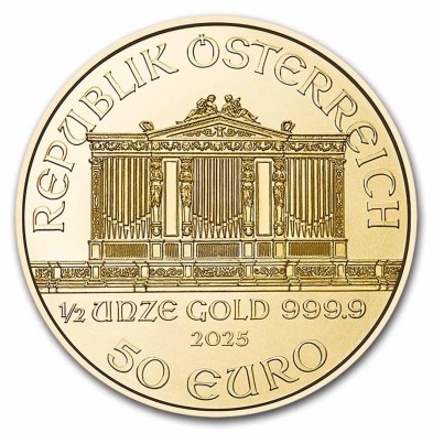 Moneda de Oro 50€ Euros-Austria-1/2 oz.-Filarmónica de Viena-2025