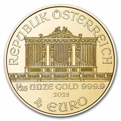 Moneda de Oro 4€ Euros-Austria-1/25 oz.-Filarmónica de Viena-2025