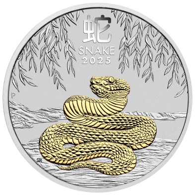 Moneda de Plata 1$ Dollars-Australia-1 oz-Serie Lunar III-Snake Gilded (Capsula + COA)-2025