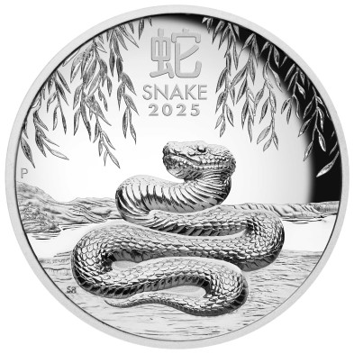 Moneda de Plata 1$ Dollars-Australia-1 oz-Serie Lunar III-Snake-Proof High Relief-(Caja+COA)-2025