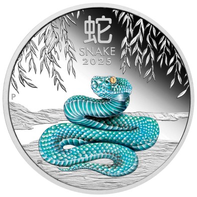 Moneda de Plata 1$ Dollars-Australia-1 oz-Serie Lunar III-Snake Proof Coloured (Caja + COA)-2025