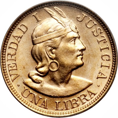 Moneda de Oro 1£ Libra-Perú-Varios Años