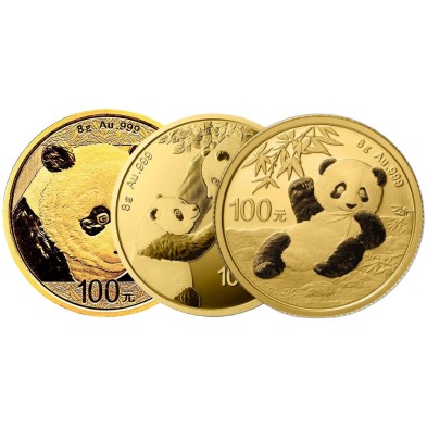 Moneda de Oro 100¥ Yuan-China-8 gramos-Panda-Varios Años