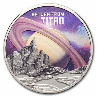 Moneda de Plata 1$-Niue-Serie Cosmos-Saturn From Titan-Proof-2025